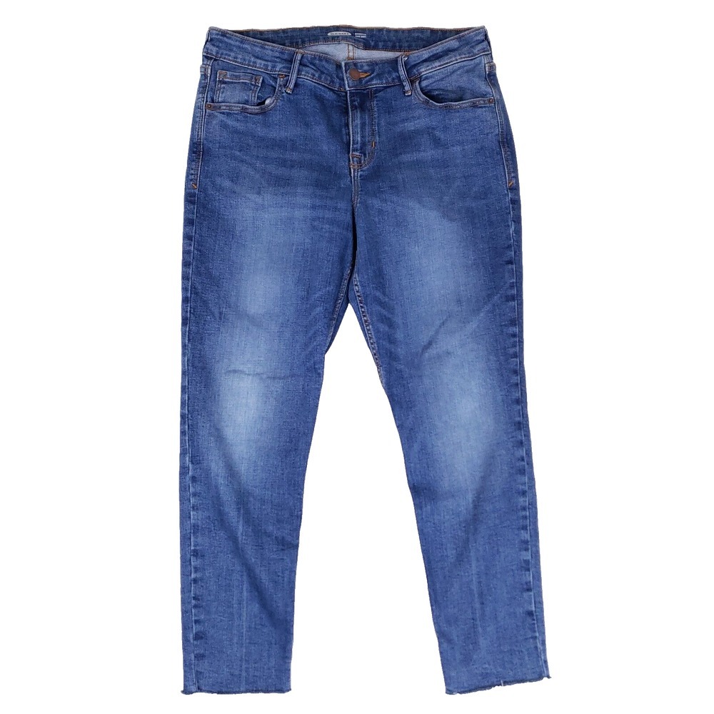 Old Navy Rockstar Super‎ Skinny Jeans Women 12 Blue Frayed Hem Slim Fit Trendy